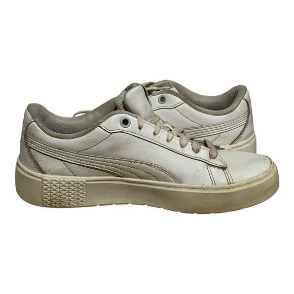 Puma Carina 2.0 Triple White Leather Sneakers Women's Size 7 Casual Low Top Shoe - Picture 7 of 8
